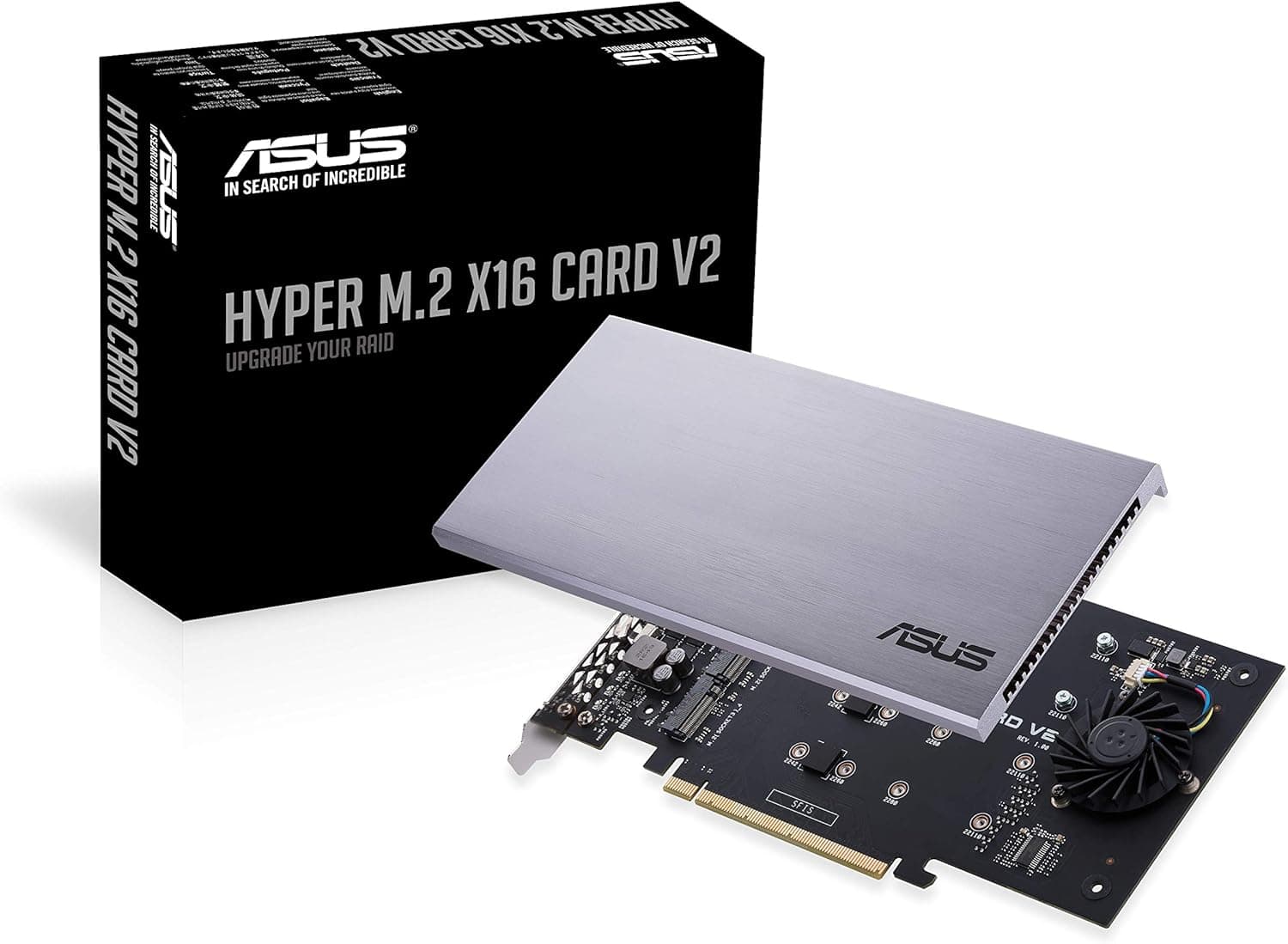 ASUS Hyper M.2 X16 PCIe 3.0 X4 Carte d'extension V2 Prend en Charge 4 NVMe M.2 (2242/2260/2280/22110) jusqu'à 128 Gbps pour Intel VROC et AMD Ryzen Threadripper NVMe Raid