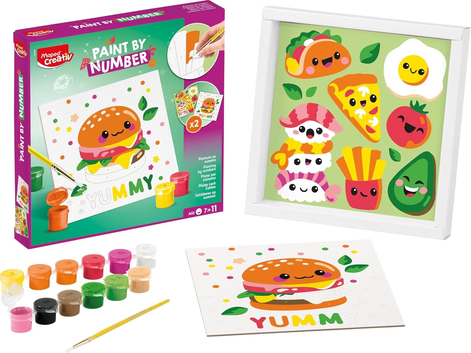 Maped Creativ - Peinture au numéro - Kawai Food Salé - Activité de peinture pour Enfants -kit de peinture par numéros - Loisir créatif - Dès 7 Ans
