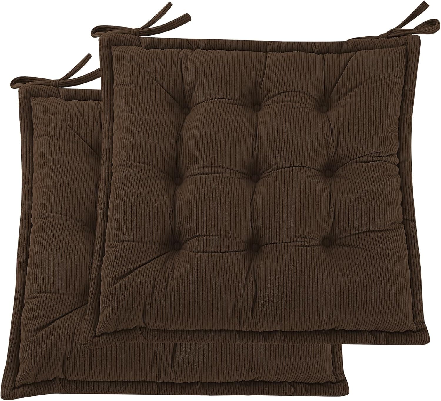 Lot de 2 coussins d'assise d'intérieur - Confortables en tissu côtelé avec rubans - Rembourrage de qualité supérieure - Idéal pour salle à manger, bureau, salon, extérieur - 40 x 40 x 7 cm
