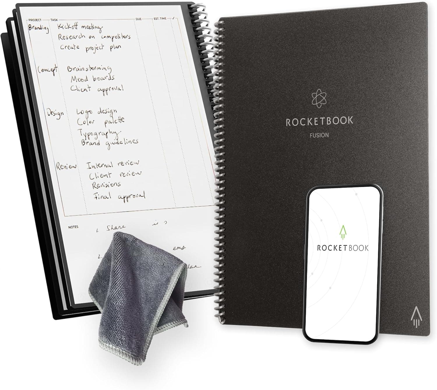 Rocketbook Fusion Agenda Non Daté Réutilisable, Taille Letter 21 cm x 29,7 cm, Noir - Objectifs, Calendrier Mensuel et Hebdomadaire, « To-Do Lists » Quotidiennes, Pages Lignées et Pointillées