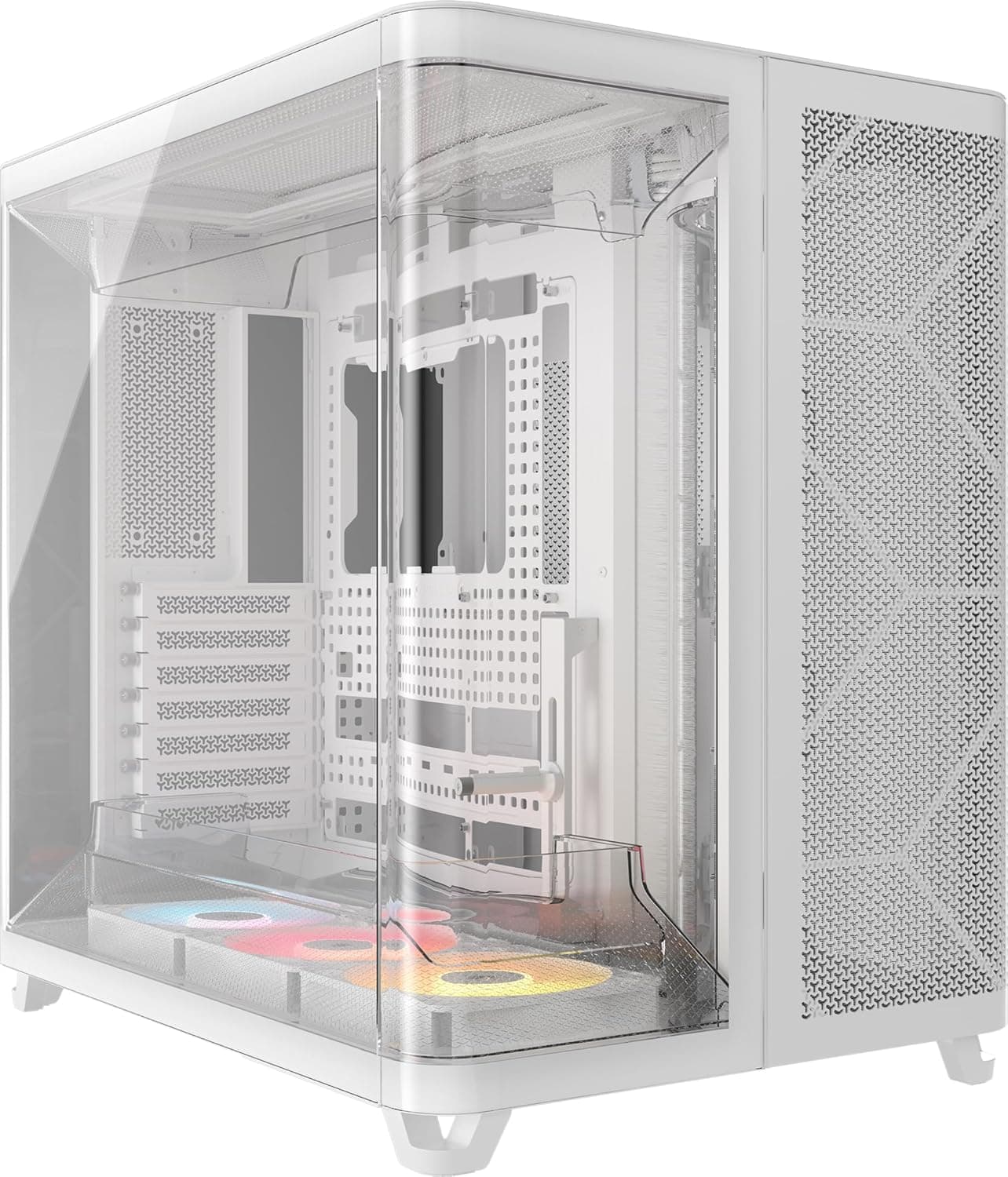 CORSAIR AIR 5400 RS-R ARGB Boîtier PC Triple Chambre Moyen-Tour – Blanc | 3x Ventilateurs RS-R ARGB Inclus, Panoramique, Chambre Isolée pour AIO 360mm, Compatible Mères À Connexion Inversée