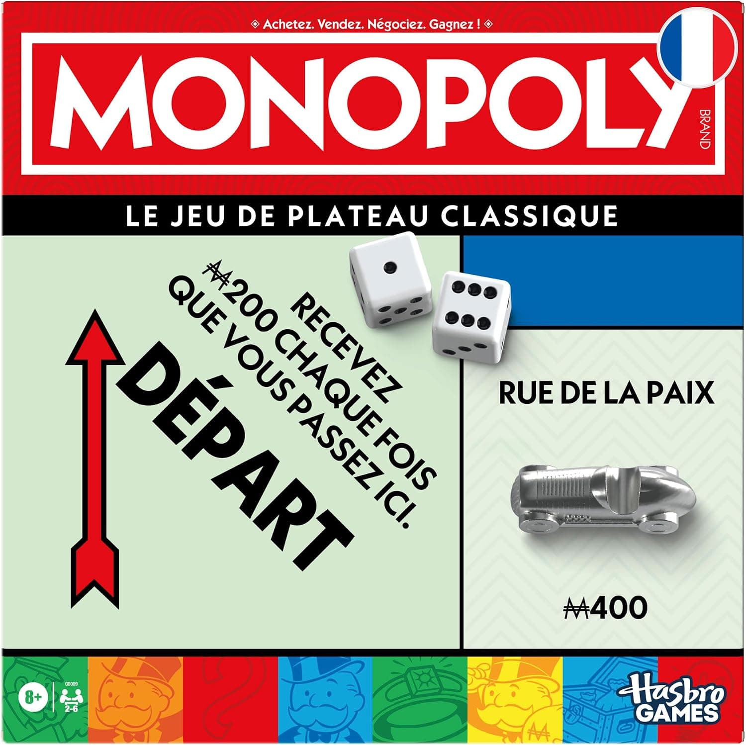 Monopoly, Jeu de Plateau avec boîte de Rangement et pions Grand Format - Version française