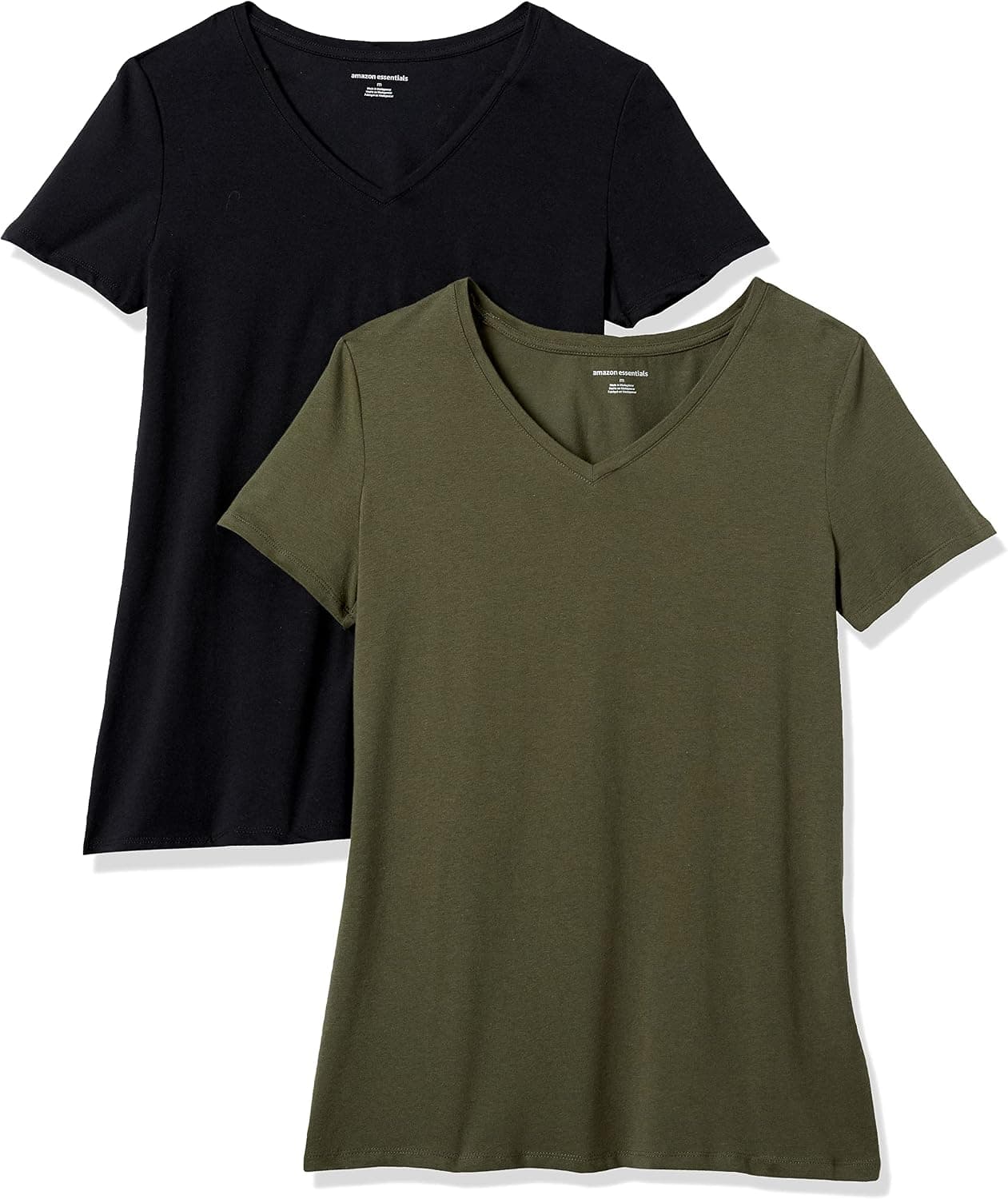 Amazon Essentials T-Shirt Col en V, à Manches Courtes, Coupe Standard Femme, Packs Multiples