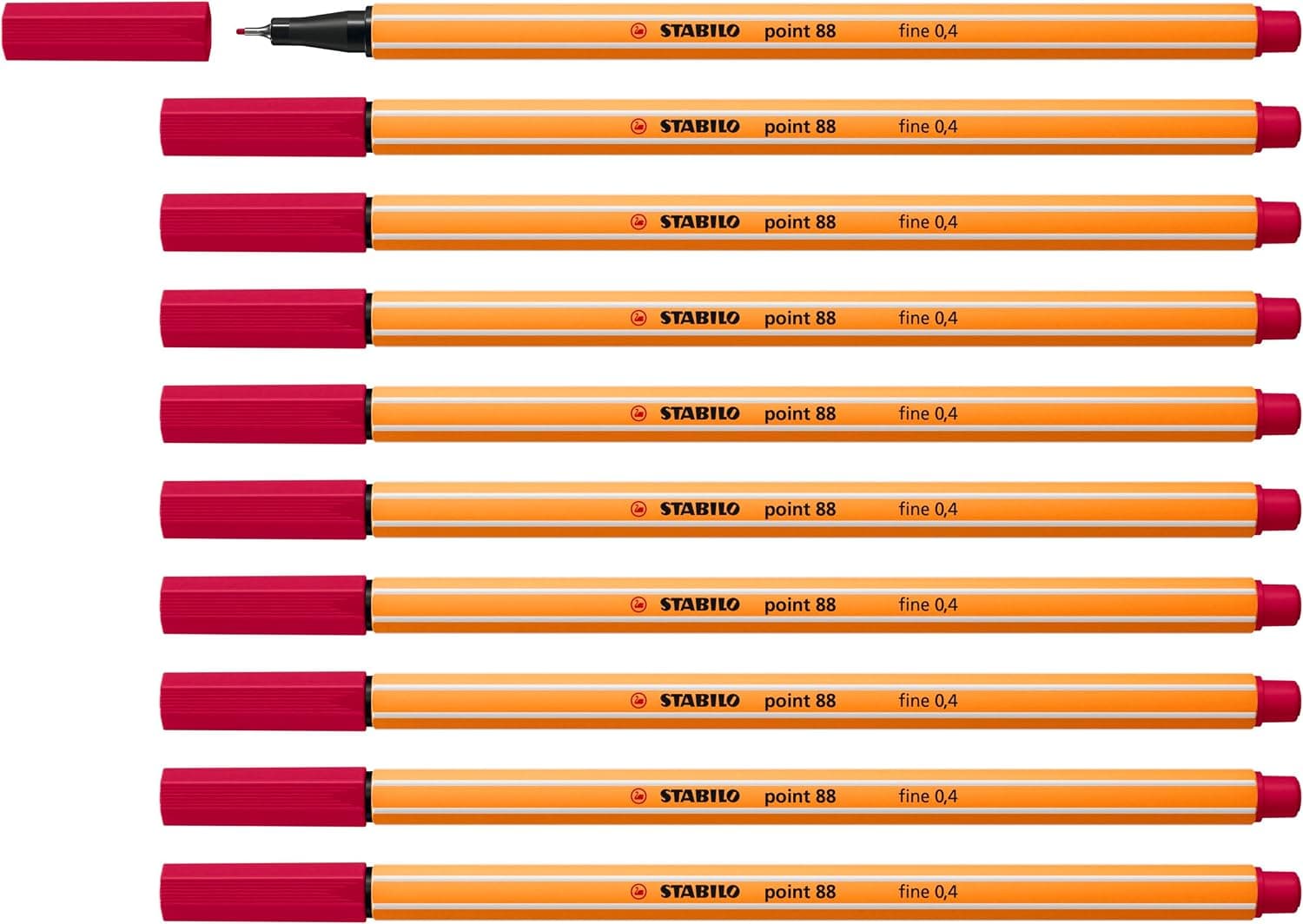 STABILO point 88 - Stylo feutre pointe fine - Lot x 10 feutres fins- Rouge Bordeaux (88/50)