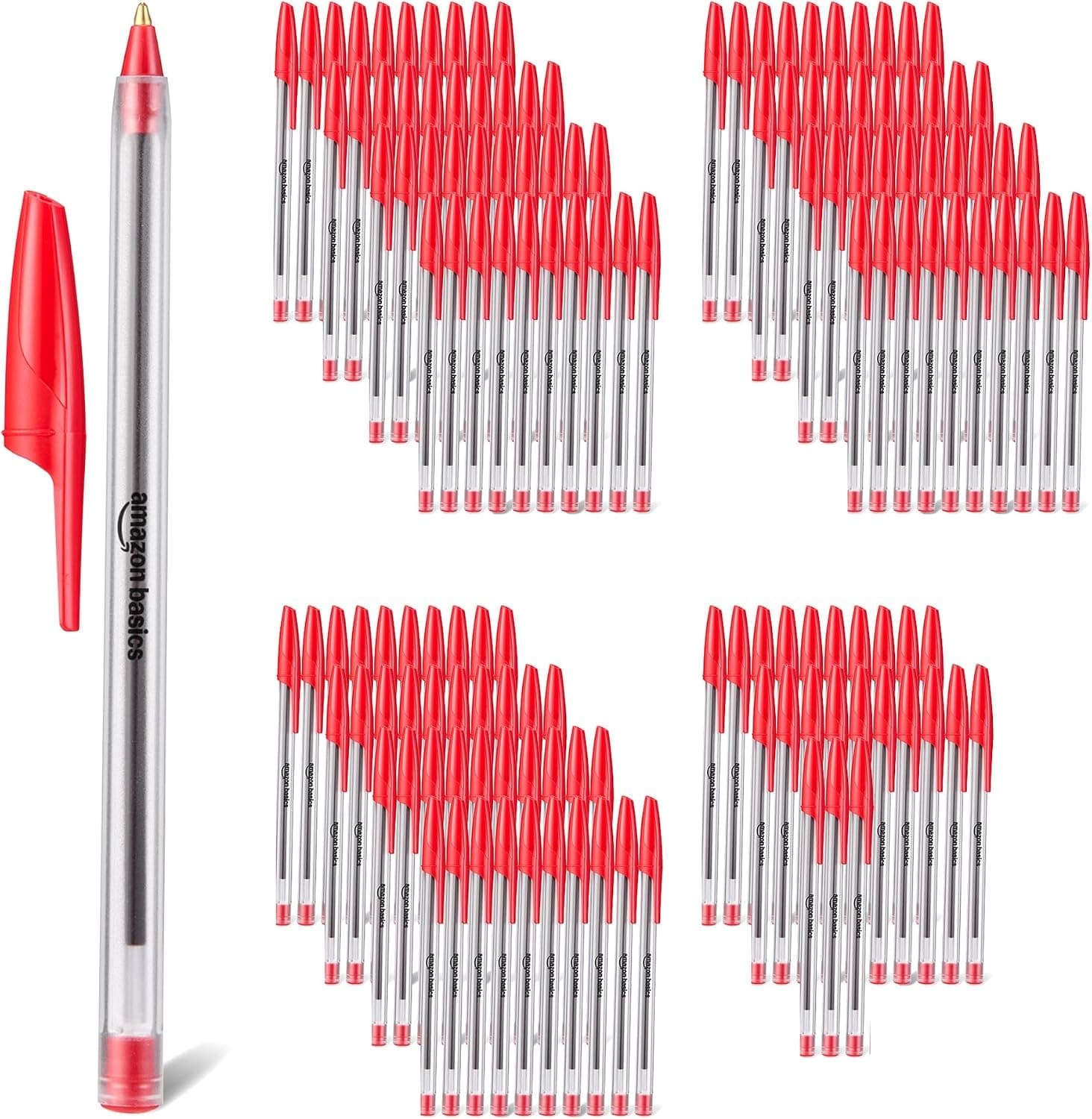 Amazon Basics Lot de 144 Stylos à Bille pour la Maison, le Bureau et l’École, 1,0mm, Rouge