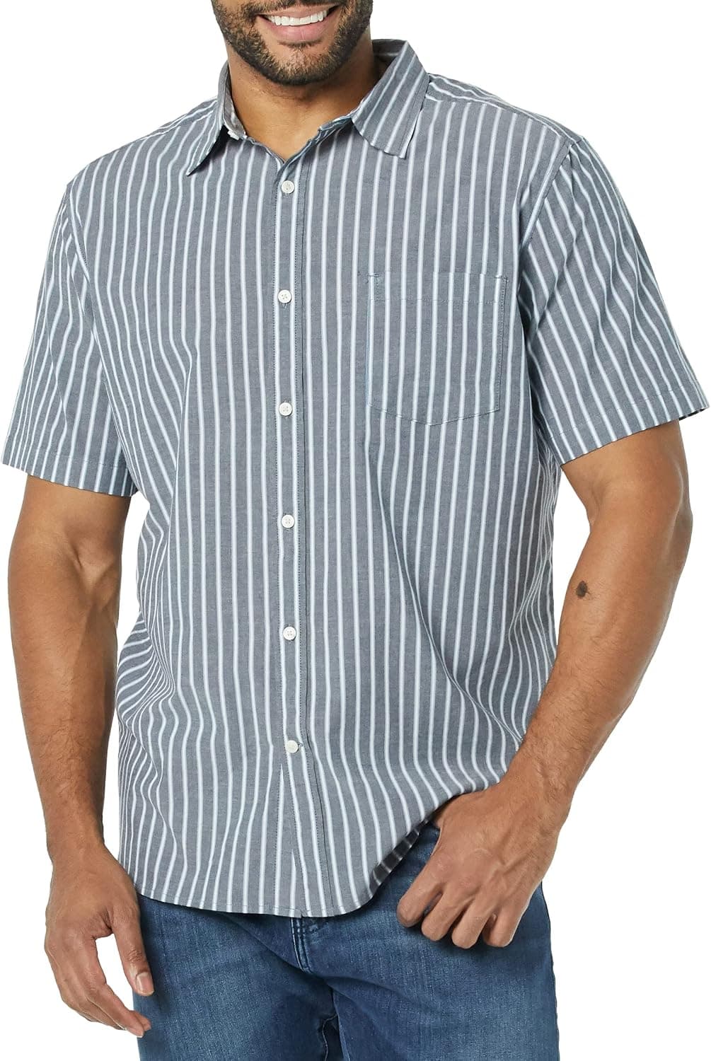 Amazon Essentials Homme Chemise en Popeline Extensible à Manches Courtes (Grandes Tailles Disponibles)