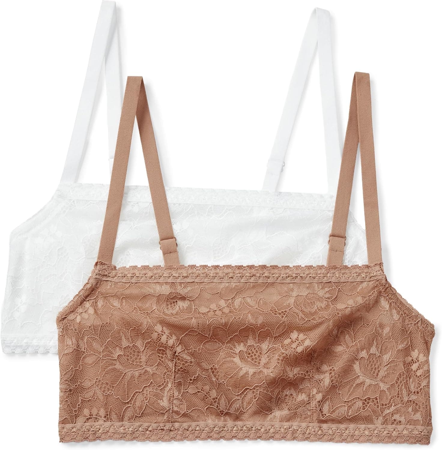 Amazon Essentials Brassière en Dentelle Extensible à Col Carré Femme, Lot de 2