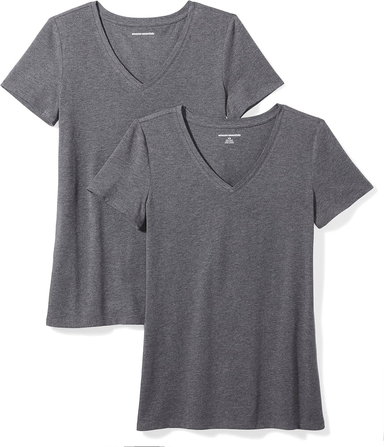 Amazon Essentials T-Shirt Col en V, à Manches Courtes, Coupe Standard Femme, Packs Multiples